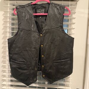 Black Leather Vest with Button Closure